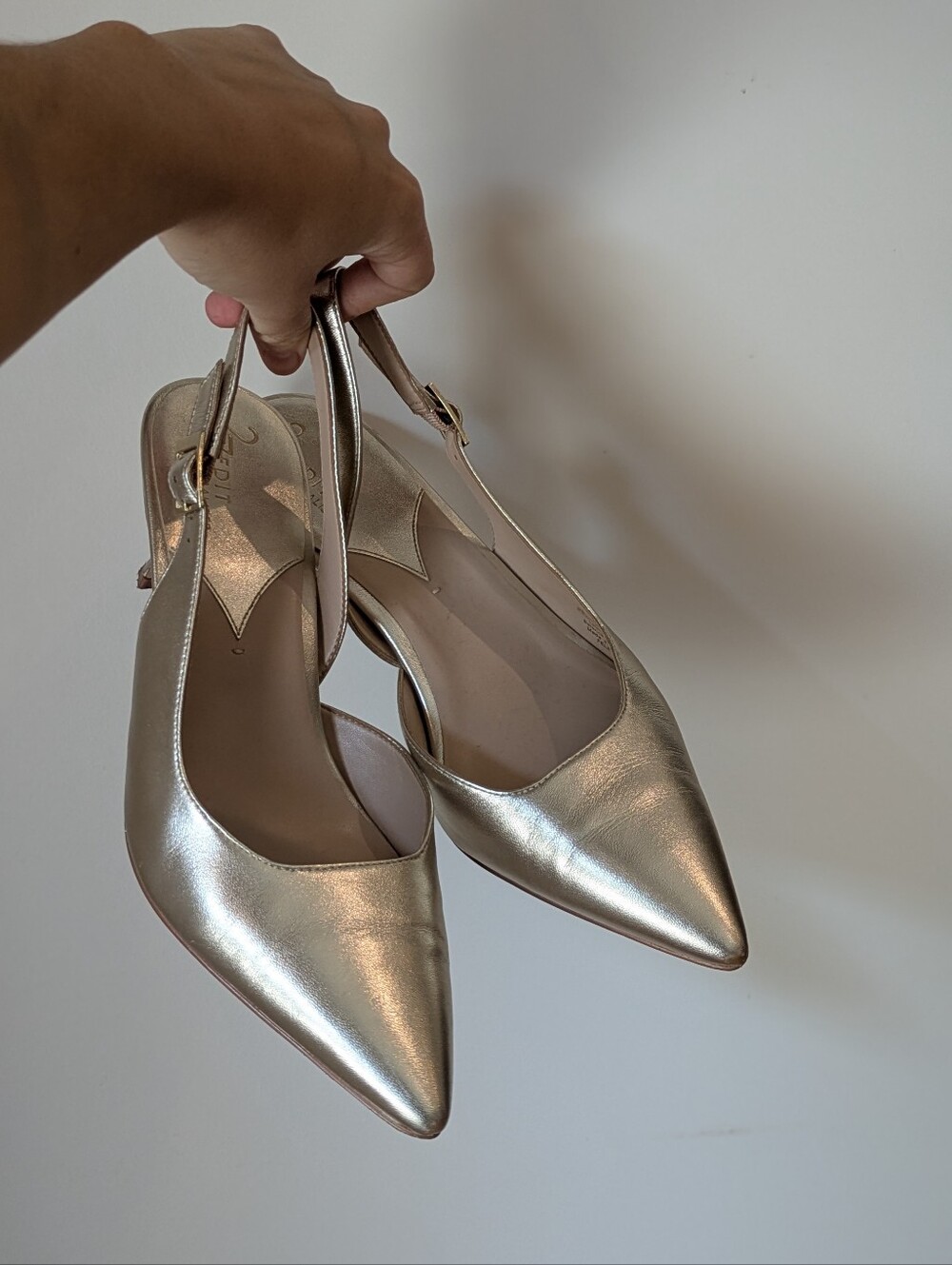Champagne Gold Pointed Slingback Heels- Women